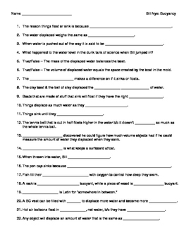 BILL NYE BUOYANCY WORKSHEET PDF