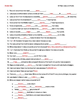Video Worksheet (Movie Guide) for Bill Nye - Lakes and ...