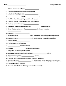 video worksheet movie guide for bill nye structures by