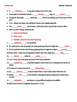 Video Worksheet for (Movie Guide) Bill Nye Wetlands by Seriously Science