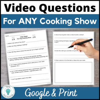 Preview of Video Worksheet for any Cooking Show for Culinary Arts and FCS