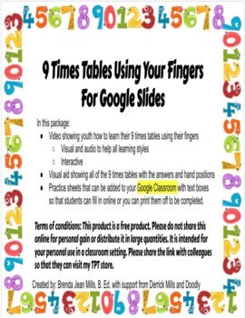 Preview of Video of 9 Times Tables and Worksheets