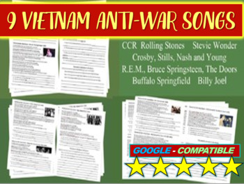 Preview of Vietnam Anti-war Song Analysis #1, #2, #3 (Doors, Stones, CSNY, REM & more)