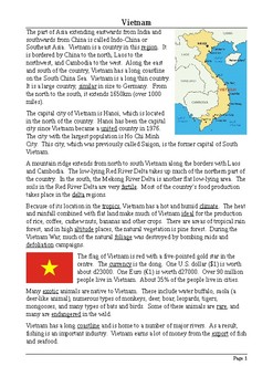 Preview of Vietnam Fact File: Reading Comprehension with Differentiated Activities
