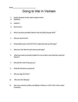 Preview of Vietnam: Going to War (worksheet - interactive notes to pair with slideshow)