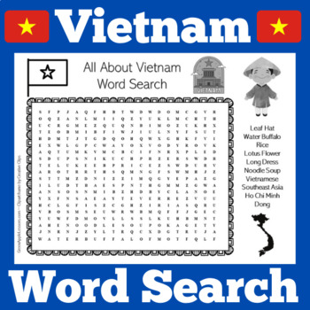 VIETNAM Word Search Worksheet Activity Country Study Asia TPT
