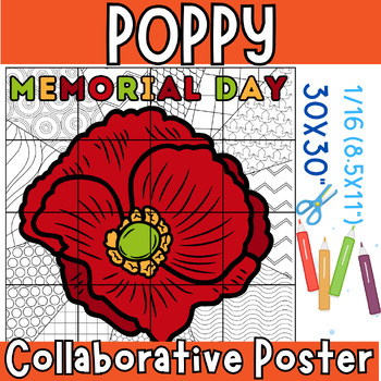 Preview of Anzac Day : Poppy Collaborative coloring Poster, Memorial Day