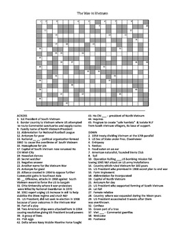 Vietnam War Crossword Puzzle by Donna Melton | Teachers Pay Teachers