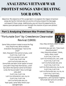 Vietnam War Protest Song Analysis/Create your own protest song template