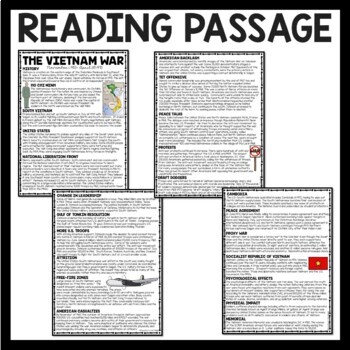 Vietnam War Reading Comprehension Worksheet, U.S. History, Communism, DBQ