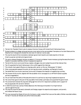 Preview of Vietnam and Sixties Crossword Puzzle