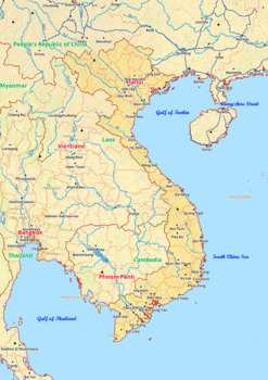 Preview of Vietnam map with cities township counties rivers roads labeled