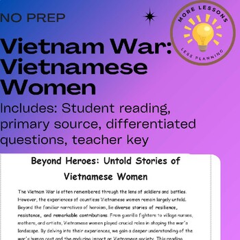 Preview of Vietnamese Women During the War: Cold War Reading Comprehension Worksheet