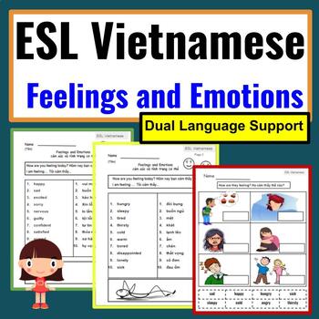 Preview of Vietnamese to English ESL Newcomer Activities- Adjectives- Feelings & Emotions