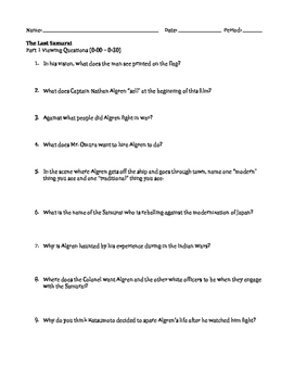 Preview of Viewing Questions for film "The Last Samurai"