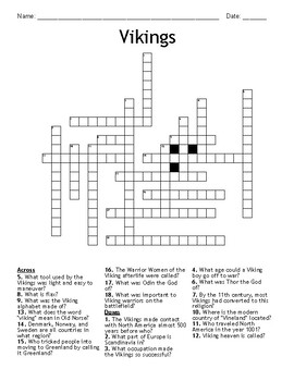 Viking Crossword Puzzle by Social Studies Sis TPT
