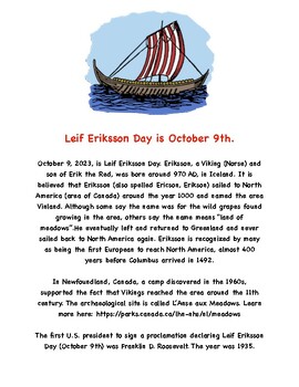 Preview of Viking FUN FACTS: Leif Eriksson Day is October 9th