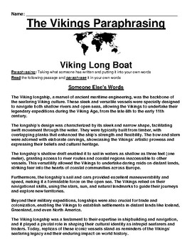 Preview of Viking Long Boat Paraphrasing Worksheet