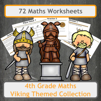 Preview of Viking Themed Maths Worksheet Bundle for 4th Grade Classes