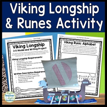 Preview of Vikings Activities: Viking Longship 3D Model & Runic Alphabet Activity