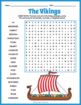 Vikings Word Search Puzzle by Puzzles to Print TpT