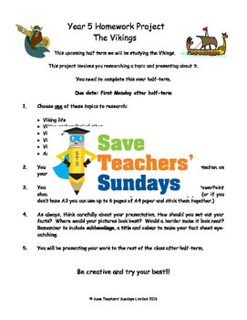 Preview of Vikings homework project & presentation Lesson plan & Letter for parents