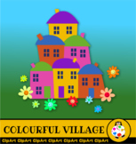 Village House Clip Art & Decorative Happy Flowers