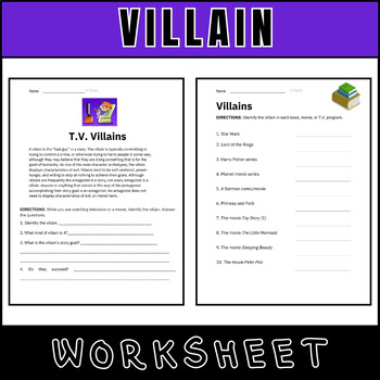 Preview of Villain : Worksheets for Critical Thinking and Character Creation
