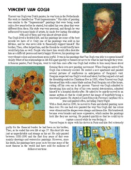 Preview of Vincent Van Gogh Bio + Questions/Coloring Page