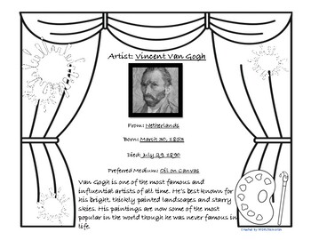 Preview of Vincent Van Gogh - Biography Coloring Pages - Bio, Painting, Word Search