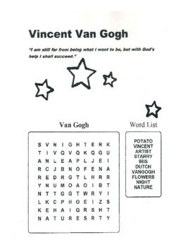 Preview of Vincent Van Gogh Starry Night Word Search - FREE