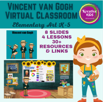 Preview of Vincent Van Gogh Virtual Classroom Art Lessons & Resources Linked Google Slides