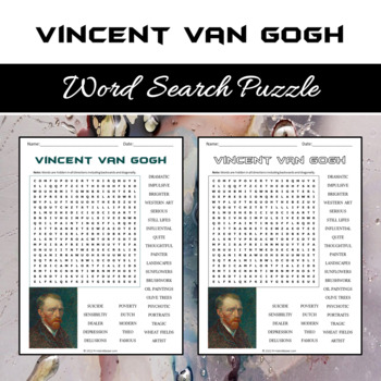 Vincent Van Gogh Word Search Puzzle No Prep Activity Printable PDF