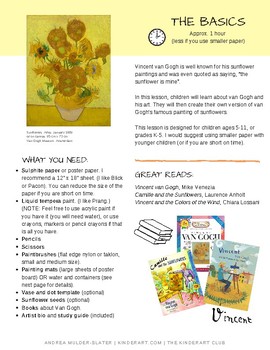 Vincent Van Gogh's Sunflowers Lesson Plan with Worksheets by KinderArt
