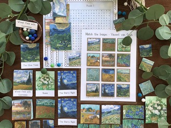 Preview of Vincent van Gogh Artist Unit Study 3 Part Cards, Word Search 
