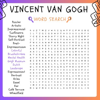 Vincent van Gogh No Prep Word Search Puzzle Worksheet Activity Morning