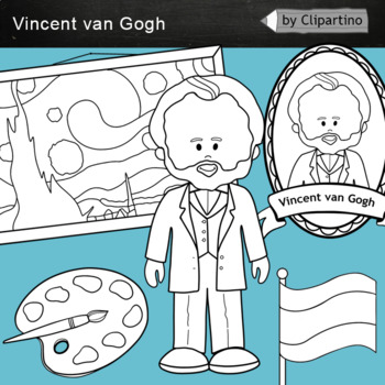 Preview of Vincent van Gogh clipart BW- Artists Clip Art
