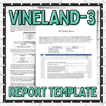 Preview of Vineland 3 Report Template School Psychology Special Education Assessment Eval