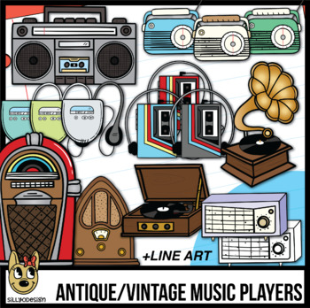 Preview of Vintage, Antique, Retro Music Players, Record Player Clip Art