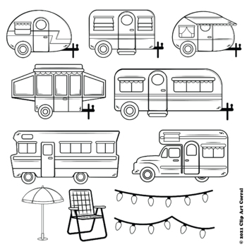 Vintage Campers and Trailers Clip Art by Clip Art Corral | TpT