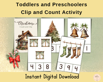 Preview of Vintage Christmas Count and Clip Cards for Toddlers and Pre-K Children