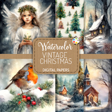 Vintage Christmas Watercolor Digital Paper Clipart Illustrations