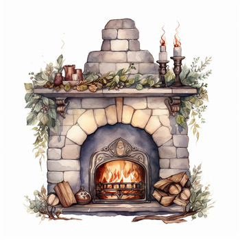 Vintage Fireplace Watercolor Clipart by Modern Kid Press | TPT