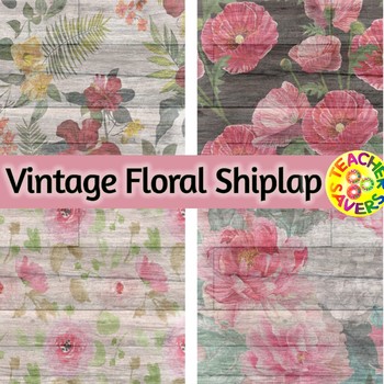 Preview of Vintage Floral Shiplap Digital Papers