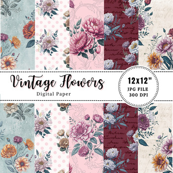 Floral Vintage Digital Papers / Floral Backgrounds / Shabby Scrapbook Paper