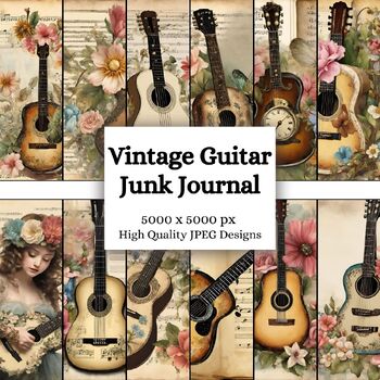 Preview of Vintage Guitar Junk Journal - Perfect for Music Enthusiasts & Scrapbookers