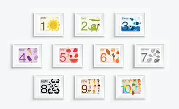 Preview of Vintage Illustrated Learn Your NUMBERS Prints - Light Rainbow