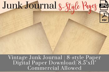 Vintage Junk Journal Papers, 8 Style Pages - Clip Art for commercial ...