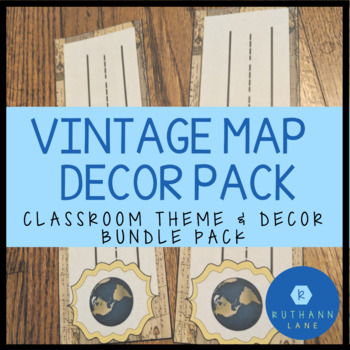 Preview of Vintage Map and Travel Theme Classroom Decor Pack