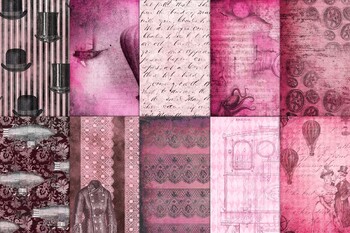 Vintage Pink Grunge Steampunk Scrapbook Background Papers Digital Design